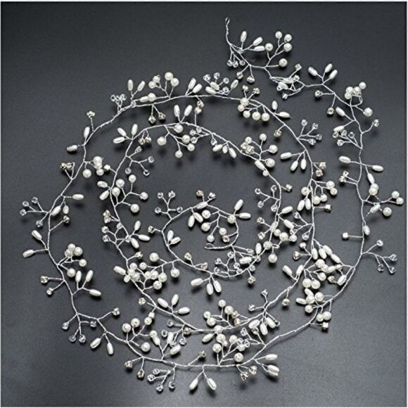 Bridal Hair Bands Crystals Wedding Headpieces, 20 Inches Pearl and Crystal Vine - Picture 8 of 9